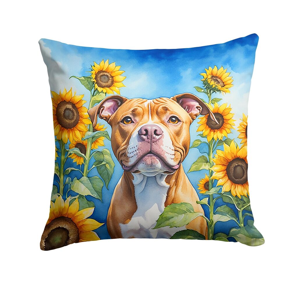7086 in Sunflowers Throw Pillow, 18Hx18W, Pit Bull Terrier 6133
